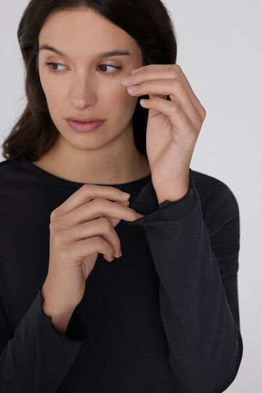 Long Sleeve Cotton Top with Rolled Hem
