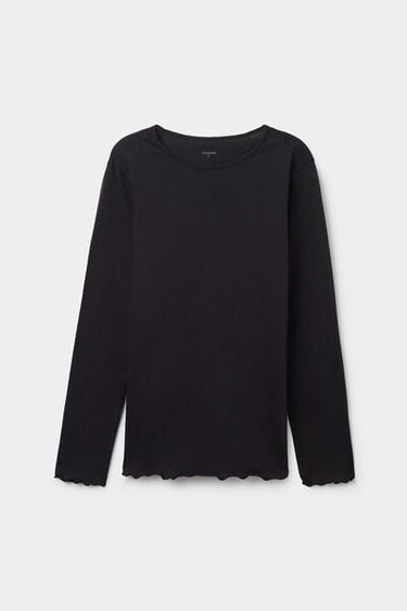 Long Sleeve Cotton Top with Rolled Hem