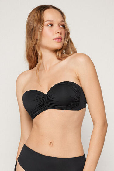 Recycled Microfibre Padded Bandeau Bikini Top with Gathering