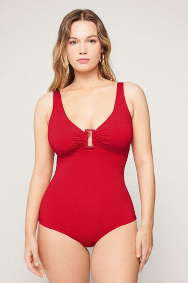 Timeless Look Gloss Red One-Piece Triangle Swimsuit