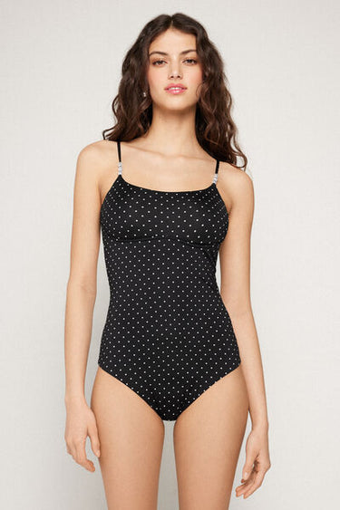 Polka Dot Bead Brassiere One-Piece Swimsuit