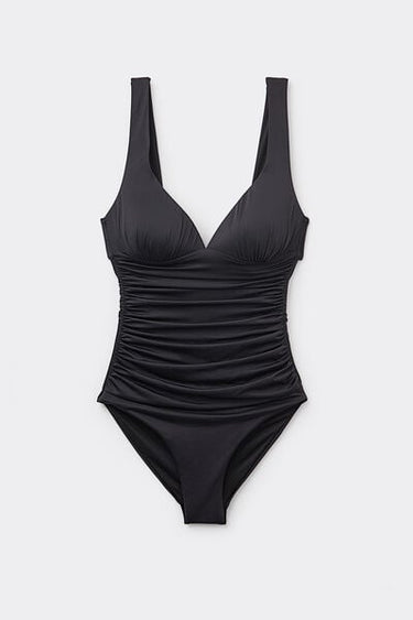 Recycled Microfibre One-Piece Triangle Swimsuit with Gathering