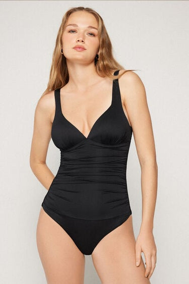 Recycled Microfibre One-Piece Triangle Swimsuit with Gathering