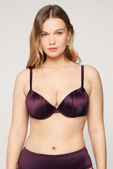 Bordeaux Shiny Glam Lightly Padded Push-Up Bikini Top