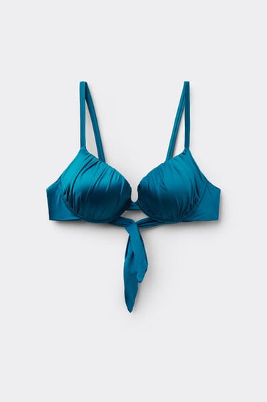 Blue Shiny Glam Lightly Padded Push-Up Bikini Top