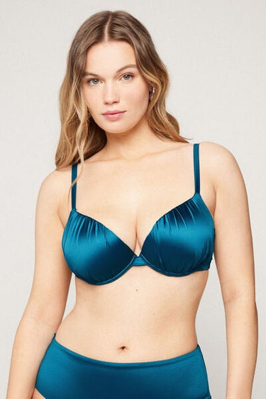 Blue Shiny Glam Lightly Padded Push-Up Bikini Top