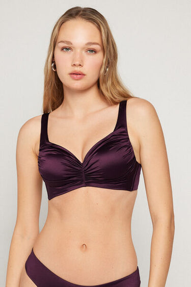 Bordeaux Shiny Glam Lightly Padded Balconette Bikini Top