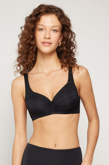 Recycled Lightly Padded Balconette Bikini Top with Gathering