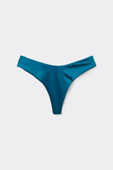 Blue Shiny Glam Rounded High-Cut Brazilian Bikini Bottoms