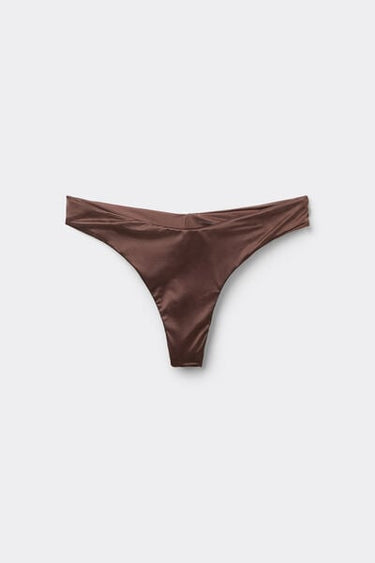 Choco Shiny Glam Rounded High-Cut Brazilian Bikini Bottoms