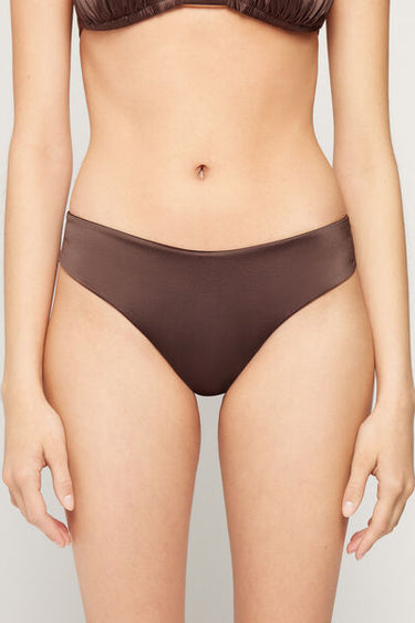 Choco Shiny Glam Rounded High-Cut Brazilian Bikini Bottoms