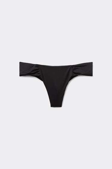 Recycled Microfibre High-Cut Brazilian Bikini Bottoms with Gathering