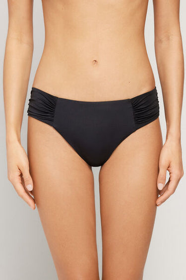 Recycled Microfibre High-Cut Brazilian Bikini Bottoms with Gathering