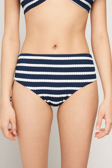 Sailor Stripes High Bikini Bottoms with Gathering