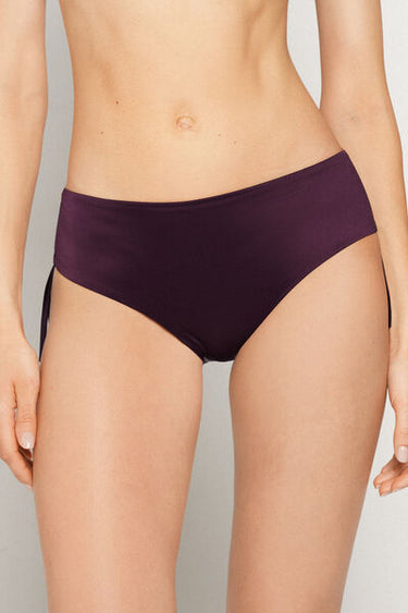 Bordeaux Shiny Glam High-Cut Bikini Bottoms with Gathering