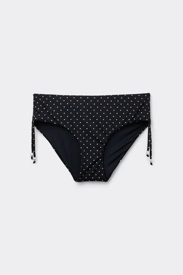 Polka Dot Bead High Bikini Bottoms with Gathering