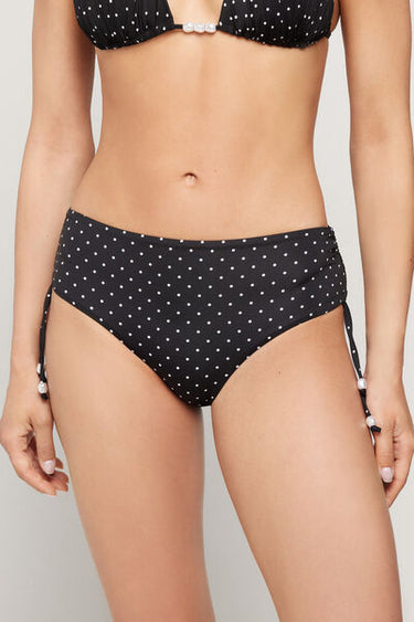 Polka Dot Bead High Bikini Bottoms with Gathering