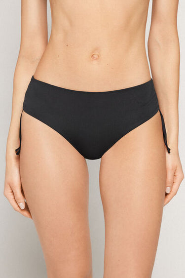 Recycled Microfibre High-Cut Bikini Bottoms with Drawstring
