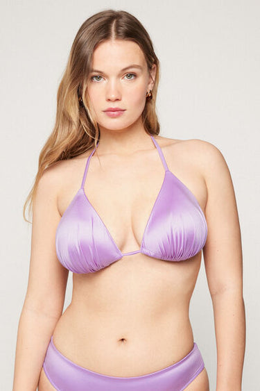 Lilac Shiny Glam Lightly Padded Triangle Bikini Top
