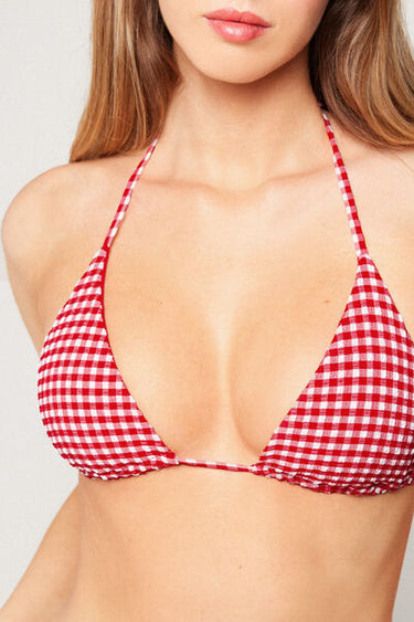 Summer Vichy Triangle Bikini Top with Removable Padding