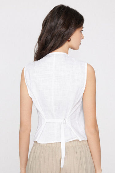 Linen-Look Cotton Canvas Gilet with Buttons