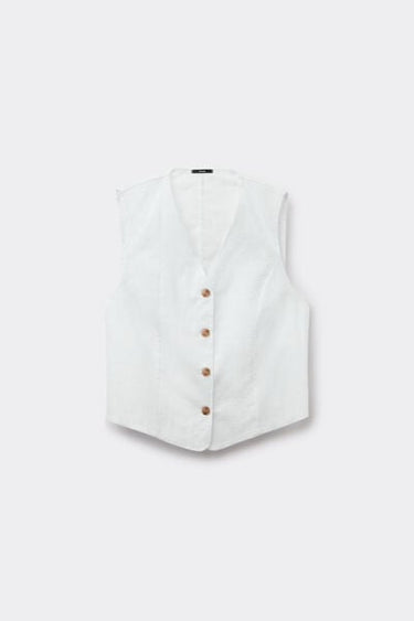 Linen-Look Cotton Canvas Gilet with Buttons