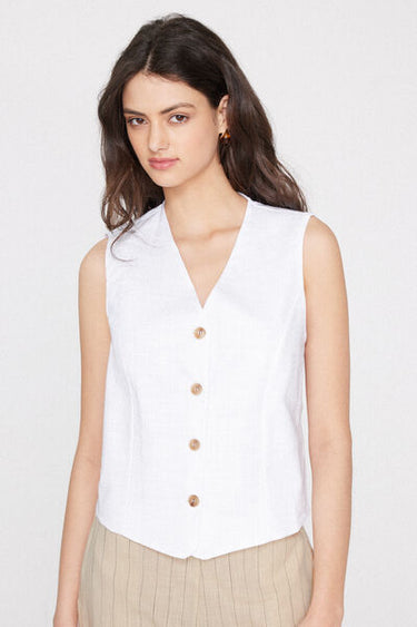 Linen-Look Cotton Canvas Gilet with Buttons