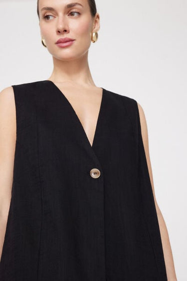 Linen-Look Cotton Canvas Long Gilet