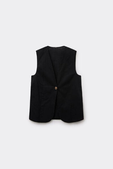 Linen-Look Cotton Canvas Long Gilet