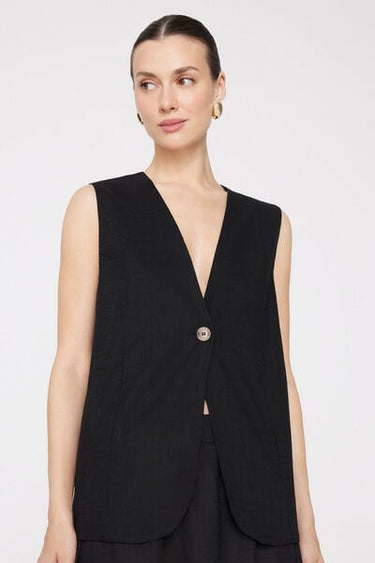 Linen-Look Cotton Canvas Long Gilet