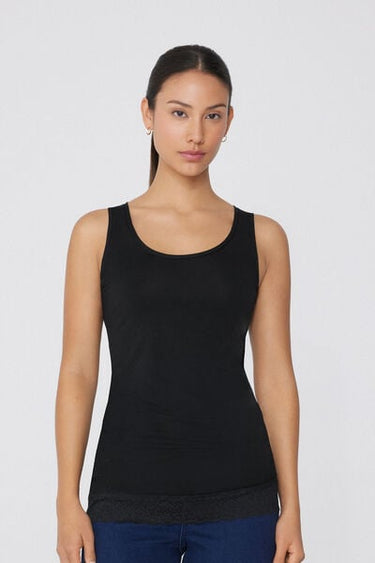 Long Wide Shoulder Strap Viscose Camisole with Lace
