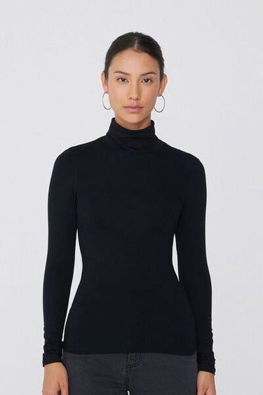 Long Sleeve Viscose Polo Neck Top