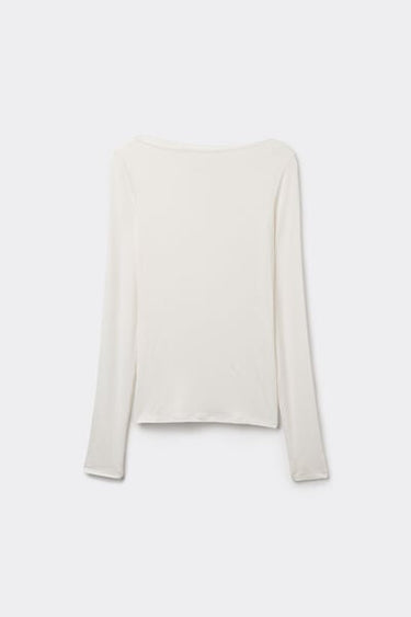 Long-Sleeved Viscose Top with Boat Neck