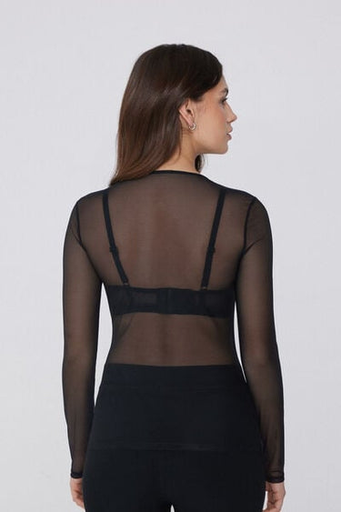 Long Sleeve Crew Neck Tulle Sweater