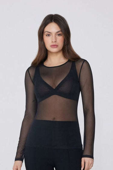 Long Sleeve Crew Neck Tulle Sweater