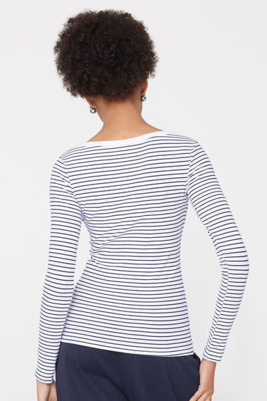 Ribbed Cotton Top with Boat Neck and Stripes