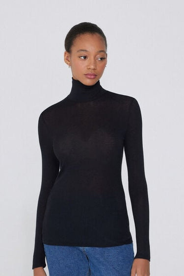 Lightweight Polo Neck Top with Merino Wool