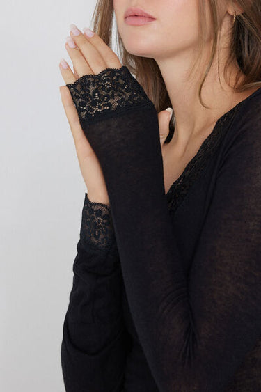 Lightweight Lace/Merino Wool Top with V-Neck