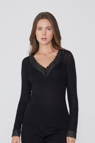 Lightweight Lace/Merino Wool Top with V-Neck