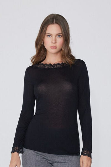 Lightweight Lace/Merino Wool Top with Boat Neck