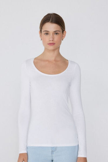 Long Sleeve Viscose Scoop Neck Top