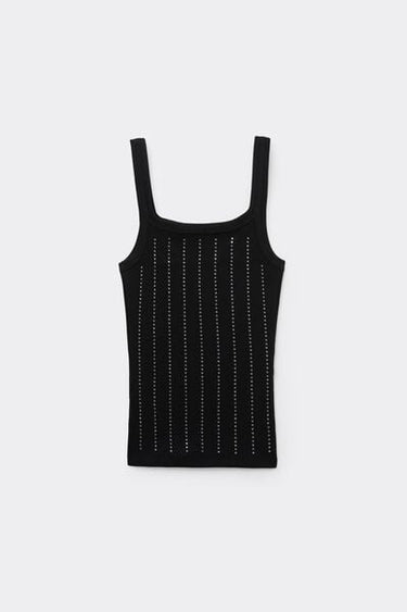 Ribbed Cotton Camisole with Rhinestones