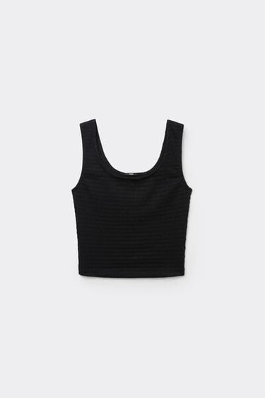 Openwork Wide Shoulder Strap Crop Top