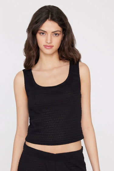 Openwork Wide Shoulder Strap Crop Top