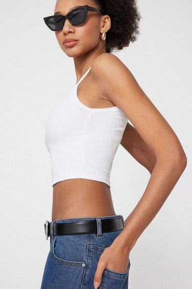 Ribbed Cotton Crop Top with Thin Straps