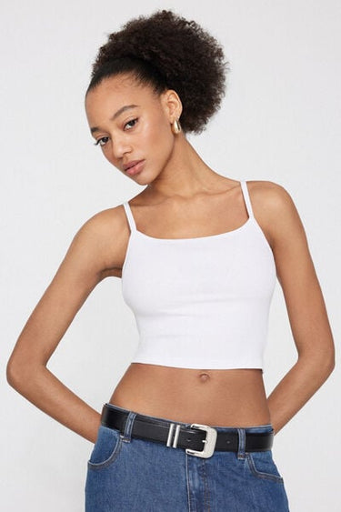 Ribbed Cotton Crop Top with Thin Straps