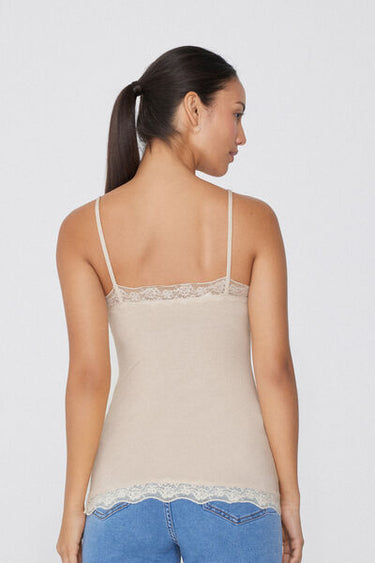 Viscose and Lace Camisole with Thin Shoulder Straps and V-Neck