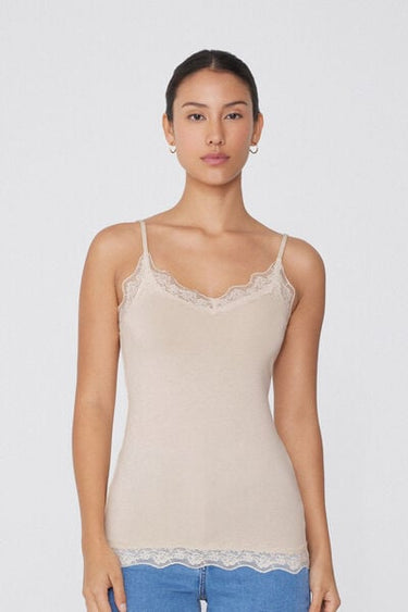 Viscose and Lace Camisole with Thin Shoulder Straps and V-Neck