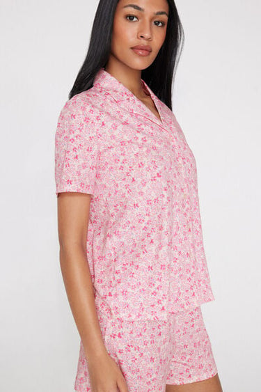 Short Cotton Button-Up Pyjamas with Floral Print