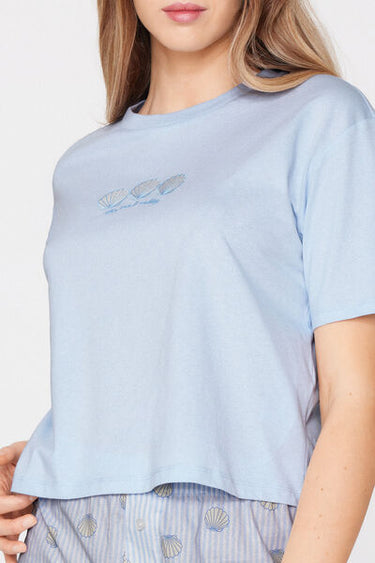 Shell-Embroidered Short Cotton Pyjamas